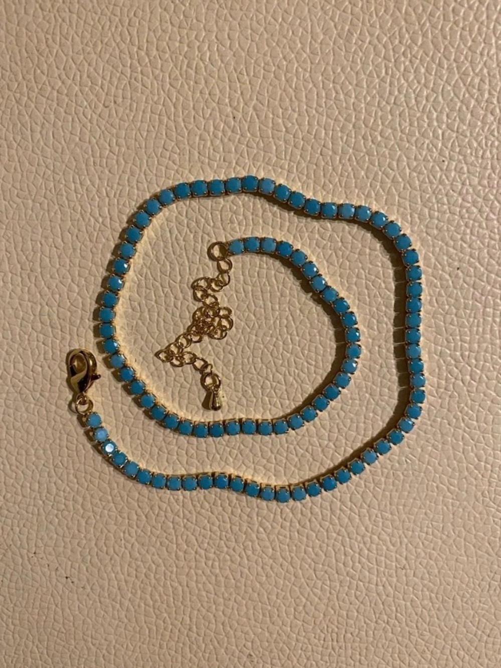 Natural Turquoise 3mm Round Cut Tennis Bracelet 14K Yellow Gold Plated